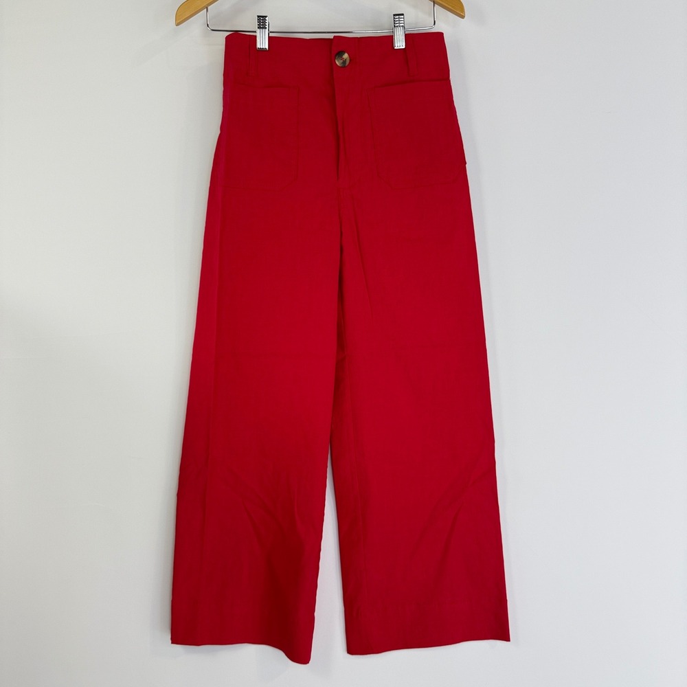 Maeve The Colette Pants Women 27 Red High Rise Wide Leg Cropped Linen Blend